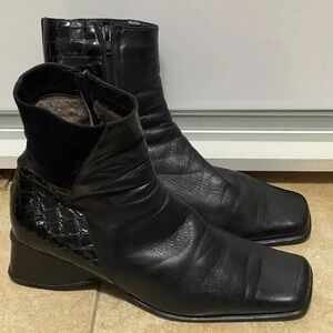 Vero Cuoio Vtg Italy SQUARE TOE Leather Ankle Booties Shoes sheepskin 41/10.5-11